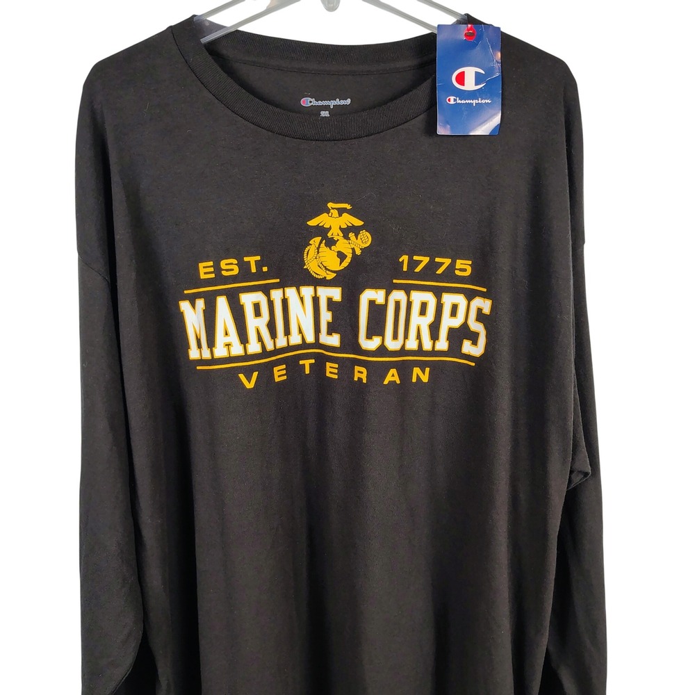 NWT Champion Mens 2XL Marine Corps Veteran Shirt Black Cotton Military Gorpcore
